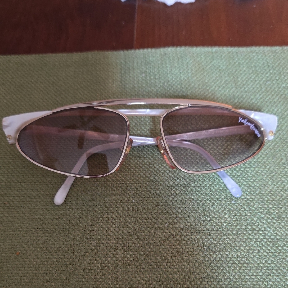 Yves Saint Laurent Gold and White Aviator Sunglasses